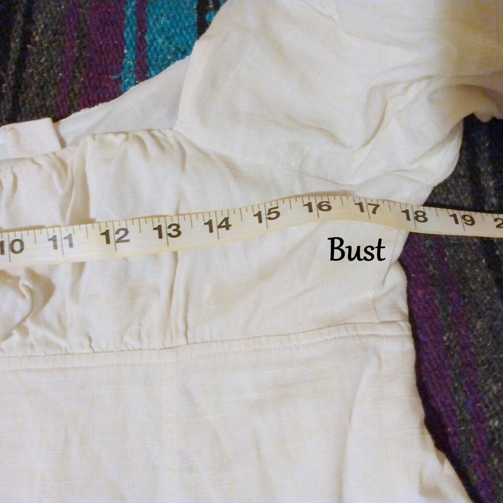 Very J White Linen Blend Peasant Dress L Boho Prairie Coastal Cowgirl Romantic - Picture 7 of 11